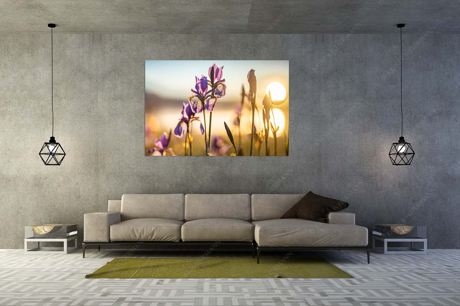 Schwertlilien bei Sonnenaufgang - Lilie - Größe ca. 180x120cm, Seitenverhältnis 3:2 - Schwertlilien - weitere Infos unter https://www.kriner-weiermann.de