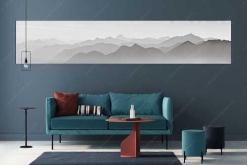 Blick über den Wank in die Morgendämmerung - Linien - Größe ca. 350x70cm, Seitenverhältnis 5:1 - Silhouetten im Soierngebirge - weitere Infos unter https://www.kriner-weiermann.de