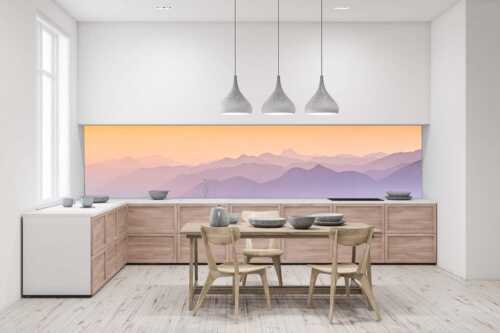 Blick über den Wank in die Morgendämmerung - Linien - Größe ca. 400x100cm, Seitenverhältnis 4:1 - Silhouetten im Soierngebirge - weitere Infos unter https://www.kriner-weiermann.de