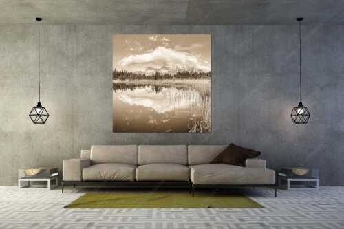 Blick über Luttensee zum Karwendelgebirge - Luttensee Karwendel II - Größe ca. 160x160cm, Seitenverhältnis 1:1 - Spiegelung im See - weitere Infos unter https://www.kriner-weiermann.de
