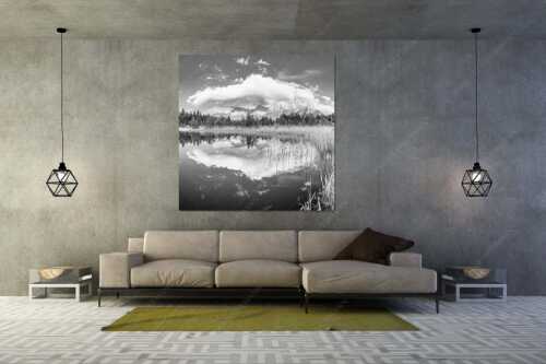 Blick über Luttensee zum Karwendelgebirge - Luttensee Karwendel II - Größe ca. 160x160cm, Seitenverhältnis 1:1 - Spiegelung im See - weitere Infos unter https://www.kriner-weiermann.de