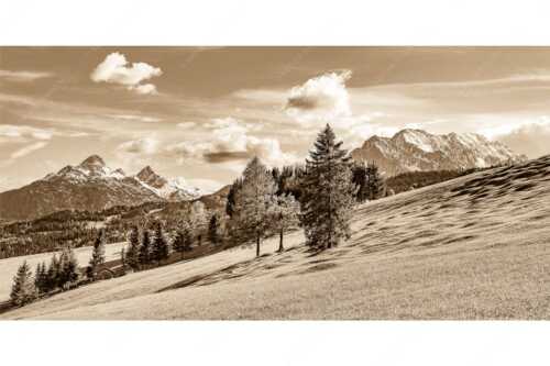 Blick über Buckelwiesen zu den Arnspitzen und Wettersteingebirge - Malerisch - Seitenverhältnis 2:1 - Buckelwiese Arnspitze und Wetterstein - weitere Infos unter https://www.kriner-weiermann.de
