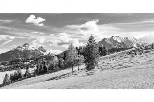 Blick über Buckelwiesen zu den Arnspitzen und Wettersteingebirge - Malerisch - Seitenverhältnis 2:1 - Buckelwiese Arnspitze und Wetterstein - weitere Infos unter https://www.kriner-weiermann.de