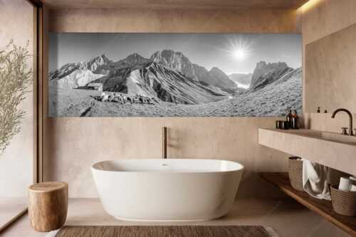 Bergschafe am Scharnitzjoch mit Oberreintalschrofen, Scharnitzspitze und Schüsselkar im Wettersteingebirge - Malerische Sommerweide II - Größe ca. 300x100cm, Seitenverhältnis 3:1 - Schafe mit Schüsselkar und Scharnitzspitze - weitere Infos unter https://www.kriner-weiermann.de