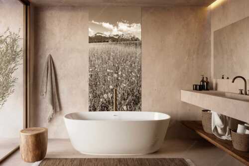 Blumenwiese mit Blick zum Karwendelgebirge - Margeriten und mehr - Größe ca. 100x200cm, Seitenverhältnis 1:2 - Blumenwiese mit Karwendel - weitere Infos unter https://www.kriner-weiermann.de