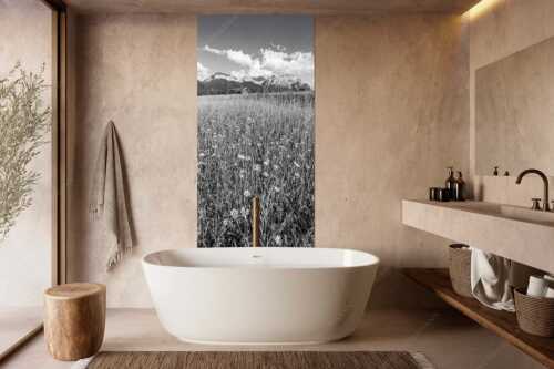 Blumenwiese mit Blick zum Karwendelgebirge - Margeriten und mehr - Größe ca. 100x200cm, Seitenverhältnis 1:2 - Blumenwiese mit Karwendel - weitere Infos unter https://www.kriner-weiermann.de