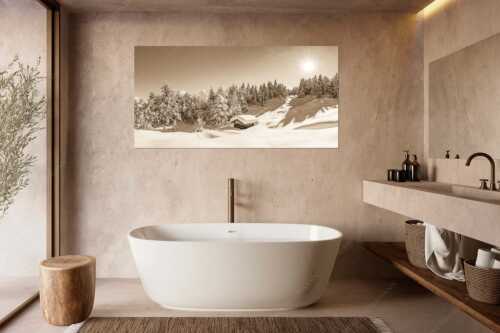 Wiesmahdstadel bei Mittenwald mit Tiefkarspitze im Karwendel im Hintergrund - Massig Schnee - Größe ca. 180x90cm, Seitenverhältnis 2:1 - Stadel mit viel Schnee und Karwendel - weitere Infos unter https://www.kriner-weiermann.de