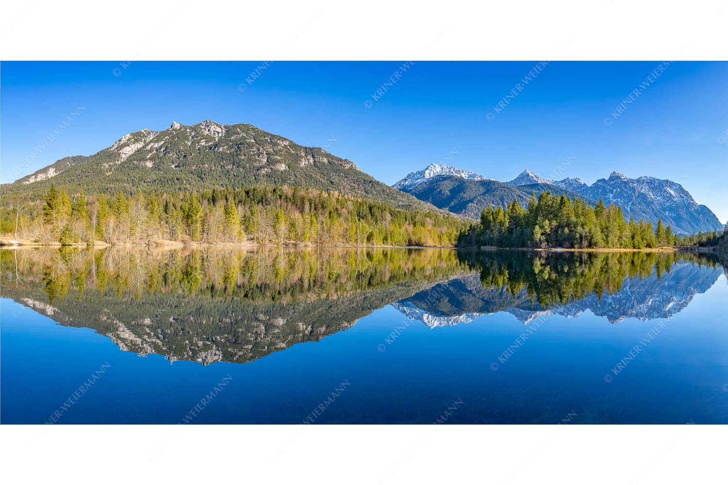 Milder Februar – Seitenverhältnis 2:1 — Isarstausee Soierngebirge und Karwendel Blick über Isarstausee ins Karwendelgebirge