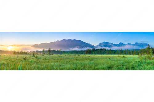 Sonnenaufgang mit Soiern- und Karwendelgebirge - Morgenfrische - Seitenverhältnis 4:1 - Soierngebirge und Karwendel - weitere Infos unter https://www.kriner-weiermann.de