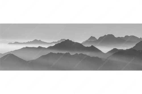 Klar und deutlich trennen sich die Bergketten von Soiern- und Karwendelgebirge - Morgenschnitt - Seitenverhältnis 3:1 - Silhouetten im Karwendel - weitere Infos unter https://www.kriner-weiermann.de
