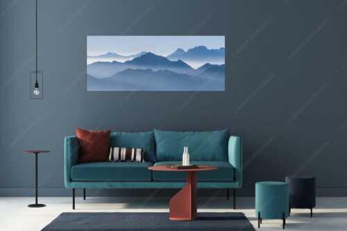 Klar und deutlich trennen sich die Bergketten von Soiern- und Karwendelgebirge - Morgenschnitt - Größe ca. 175x70cm, Seitenverhältnis 2,5:1 - Silhouetten im Karwendel - weitere Infos unter https://www.kriner-weiermann.de