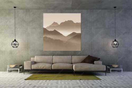 Klar und deutlich trennen sich die Bergketten von Soiern- und Karwendelgebirge - Morgenschnitt - Größe ca. 160x160cm, Seitenverhältnis 1:1 - Silhouetten im Karwendel - weitere Infos unter https://www.kriner-weiermann.de