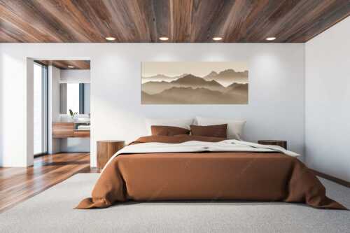Klar und deutlich trennen sich die Bergketten von Soiern- und Karwendelgebirge - Morgenschnitt - Größe ca. 200x80cm, Seitenverhältnis 2,5:1 - Silhouetten im Karwendel - weitere Infos unter https://www.kriner-weiermann.de