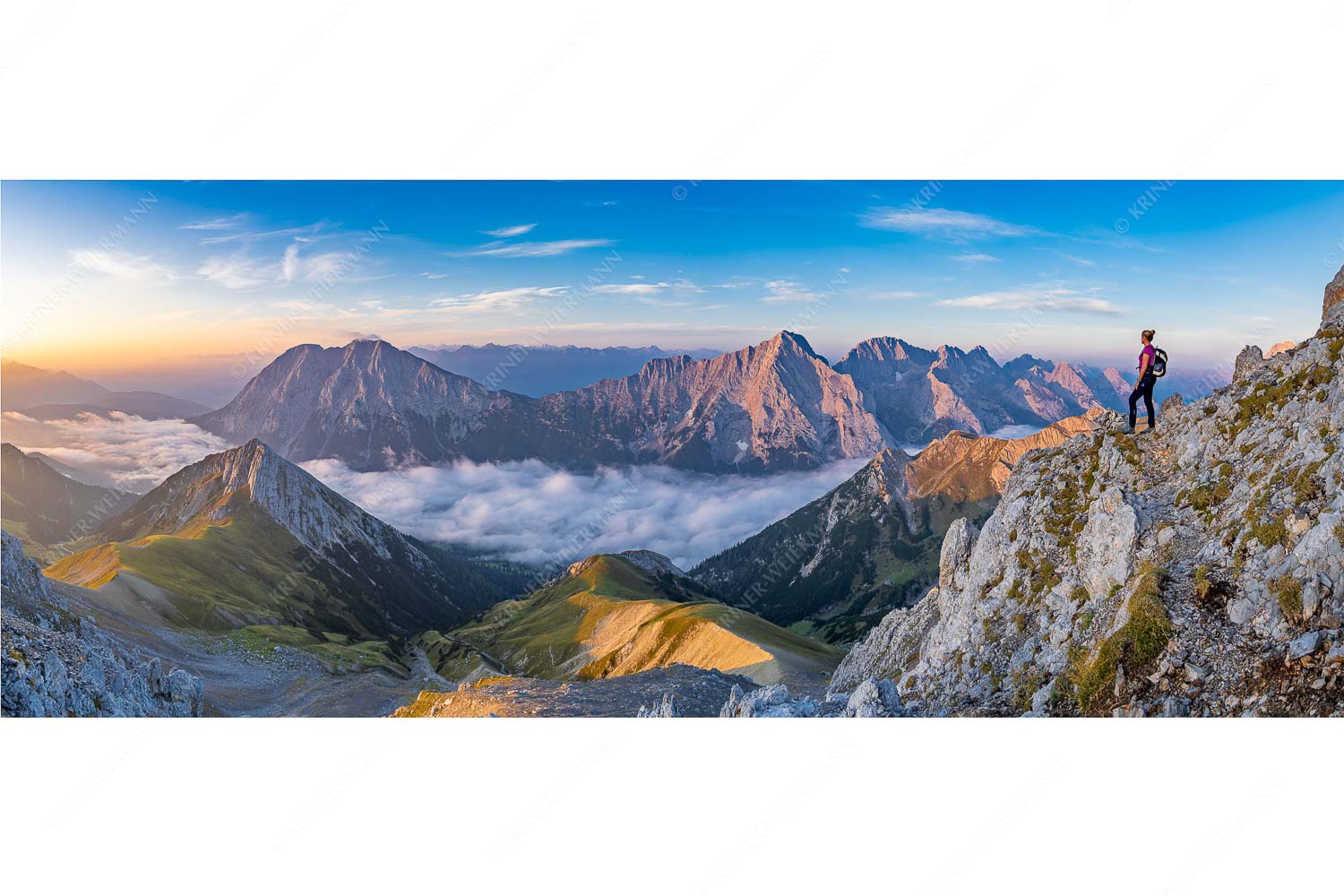 Morgenstund – Seitenverhältnis 2,5:1 — Bergwanderung Wetterstein und Mieminger Blick übers Gaistal zu den Mieminger Bergen