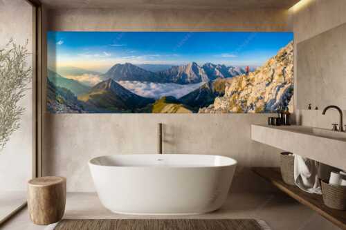 Blick übers Gaistal zu den Mieminger Bergen - Morgenstund - Größe ca. 300x100cm, Seitenverhältnis 3:1 - Bergwanderung Wetterstein und Mieminger - weitere Infos unter https://www.kriner-weiermann.de