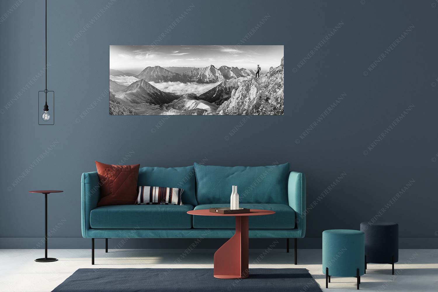 Blick übers Gaistal zu den Mieminger Bergen - Morgenstund - Größe ca. 175x70cm, Seitenverhältnis 2,5:1 - Bergwanderung Wetterstein und Mieminger - weitere Infos unter https://www.kriner-weiermann.de