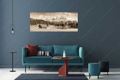 Blick über den Geroldsee zum Wörner, Tiefkar- und Westlicher Karwendelspitze - Nachlesen - Größe ca. 175x70cm, Seitenverhältnis 2,5:1 - Geroldsee mit Wörner und Tiefkarspitze - weitere Infos unter https://www.kriner-weiermann.de