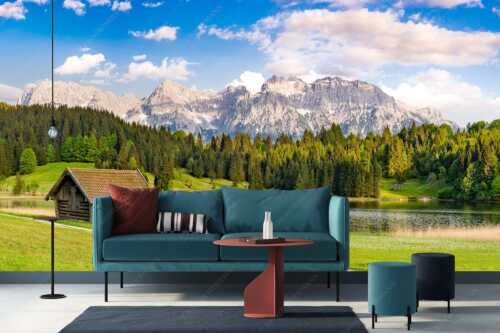 Blick über den Geroldsee zum Wörner, Tiefkar- und Westlicher Karwendelspitze - Nachlesen - Größe ca. 400x200cm, Seitenverhältnis 2:1 - Geroldsee mit Wörner und Tiefkarspitze - weitere Infos unter https://www.kriner-weiermann.de