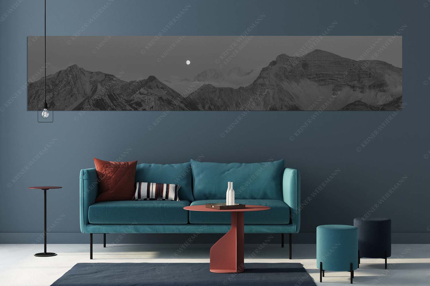 Mondaufgang zwischen Krapfenkar und Soiernspitze im Karwendel - Nachts überm Soiern - Größe ca. 350x70cm, Seitenverhältnis 5 - Vollmond im Soierngebirge - weitere Infos unter https://www.kriner-weiermann.de