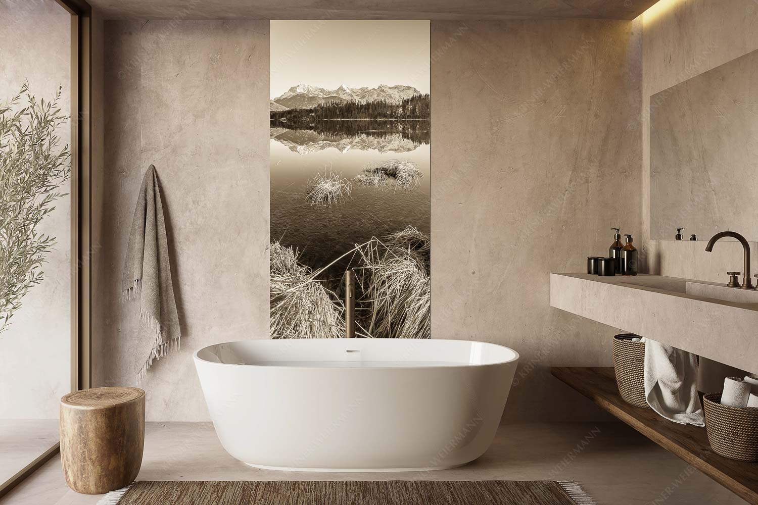 Schneefrei am Barmsee mit Karwendelgebirge - Niederglegt - Größe ca. 100x200cm, Seitenverhältnis 1:2 - Barmsee mit Karwendel - weitere Infos unter https://www.kriner-weiermann.de