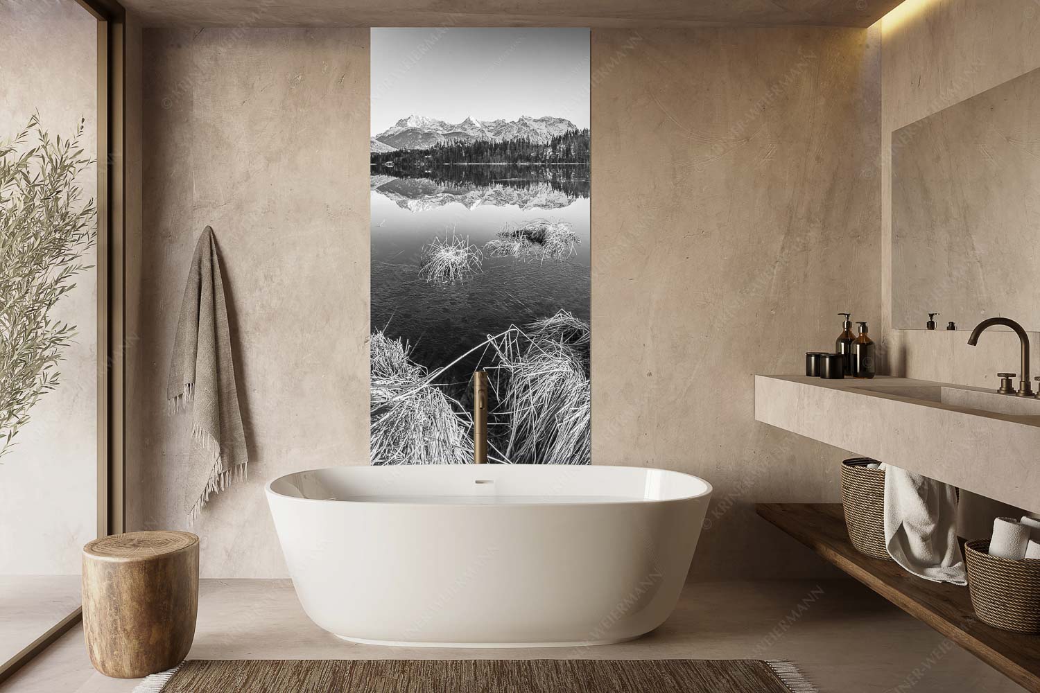 Schneefrei am Barmsee mit Karwendelgebirge - Niederglegt - Größe ca. 100x200cm, Seitenverhältnis 1:2 - Barmsee mit Karwendel - weitere Infos unter https://www.kriner-weiermann.de