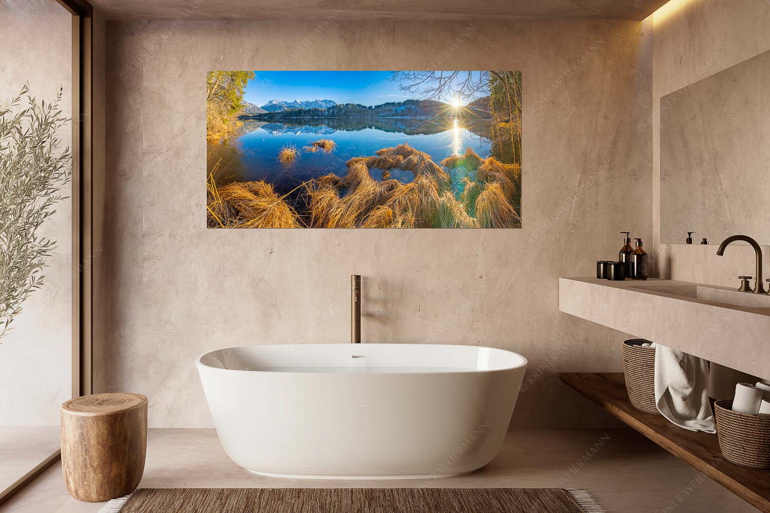 Niederglegt – Größe ca. 180x90cm, Seitenverhältnis 2:1 — Barmsee mit Karwendel Schneefrei am Barmsee mit Karwendelgebirge - Niederglegt - Größe ca. 180x90cm, Seitenverhältnis 2:1 - Barmsee mit Karwendel - weitere Infos unter https://www.kriner-weiermann.de