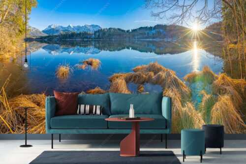 Schneefrei am Barmsee mit Karwendelgebirge - Niederglegt - Größe ca. 400x200cm, Seitenverhältnis 2:1 - Barmsee mit Karwendel - weitere Infos unter https://www.kriner-weiermann.de