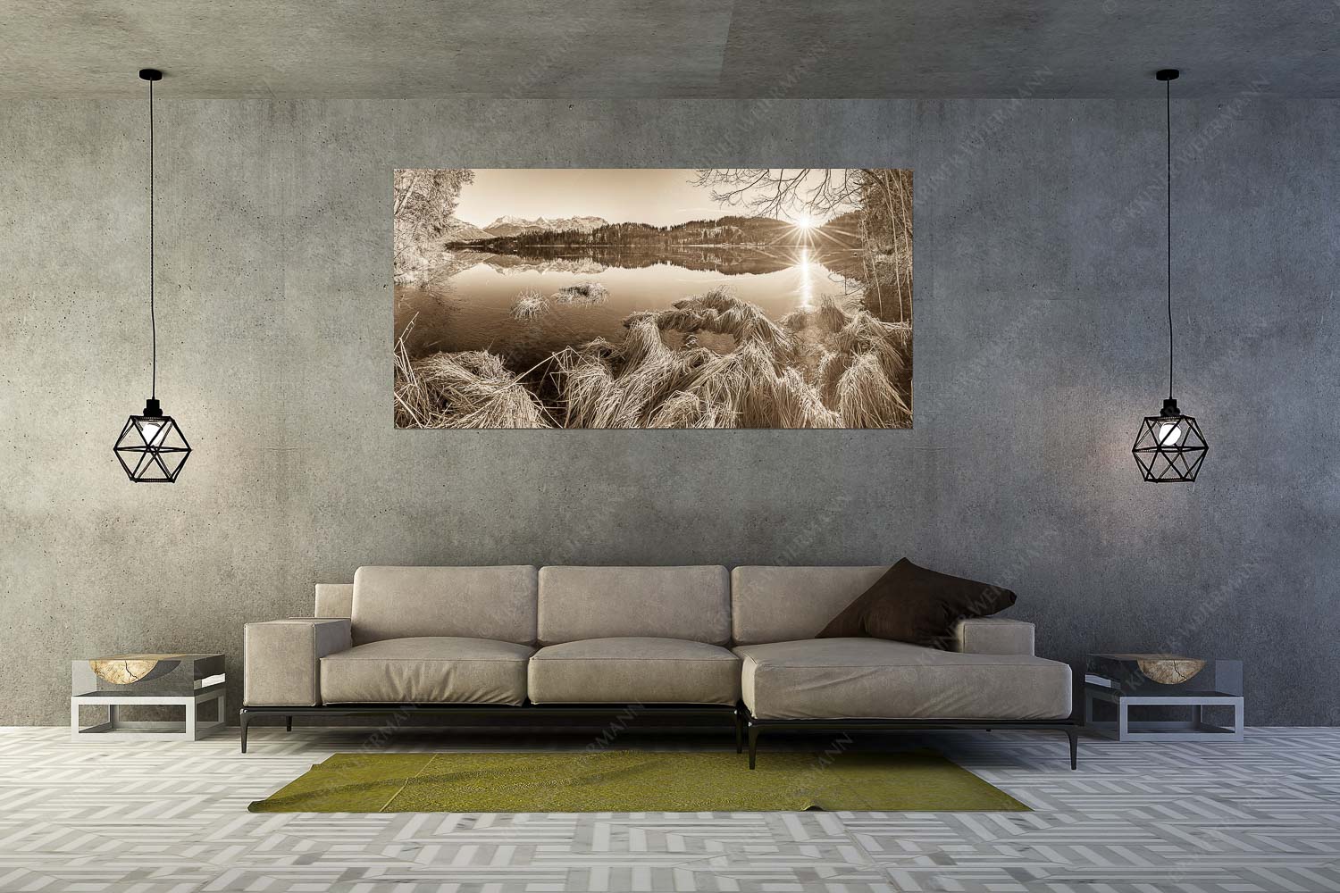 Schneefrei am Barmsee mit Karwendelgebirge - Niederglegt - Größe ca. 200x100cm, Seitenverhältnis 2:1 - Barmsee mit Karwendel - weitere Infos unter https://www.kriner-weiermann.de