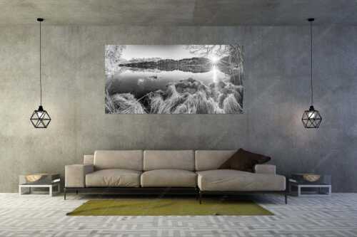 Schneefrei am Barmsee mit Karwendelgebirge - Niederglegt - Größe ca. 200x100cm, Seitenverhältnis 2:1 - Barmsee mit Karwendel - weitere Infos unter https://www.kriner-weiermann.de