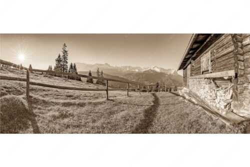 Sonnenaufgang an der Eckenhütte mit Blick zum Zugspitzmassiv - Noch ist es ruhig - Seitenverhältnis 2,5:1 - Eckenhütte mit Zugspitzmassiv - weitere Infos unter https://www.kriner-weiermann.de