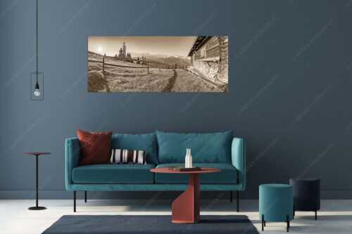 Sonnenaufgang an der Eckenhütte mit Blick zum Zugspitzmassiv - Noch ist es ruhig - Größe ca. 175x70cm, Seitenverhältnis 2,5: - Eckenhütte mit Zugspitzmassiv - weitere Infos unter https://www.kriner-weiermann.de