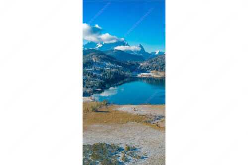 Blick über den Barmsee zum Zugspitzmassiv mit Waxenstein - Novembermorgen am Barmsee - Seitenverhältnis 1:2 - Luftaufnahme Barmsee und Wetterstein - weitere Infos unter https://www.kriner-weiermann.de