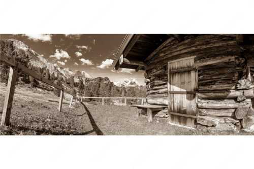 Kleine Almhütte auf der Wetterstein-Nordseite mit Blick auf das Alpsitzmassiv - Oimhütterl - Seitenverhältnis 2,5:1 - Almhütte im Wettersteingebirge - weitere Infos unter https://www.kriner-weiermann.de