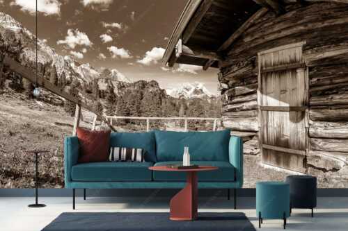 Kleine Almhütte auf der Wetterstein-Nordseite mit Blick auf das Alpsitzmassiv - Oimhütterl - Größe ca. 400x200cm, Seitenverhältnis 2:1 - Almhütte im Wettersteingebirge - weitere Infos unter https://www.kriner-weiermann.de