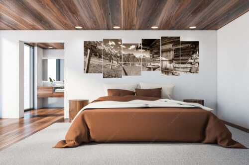 Kleine Almhütte auf der Wetterstein-Nordseite mit Blick auf das Alpsitzmassiv - Oimhütterl - 6er Split, Größe ca. 280x112cm, Seitenverhältnis 2,5:1 - Almhütte im Wettersteingebirge - weitere Infos unter https://www.kriner-weiermann.de