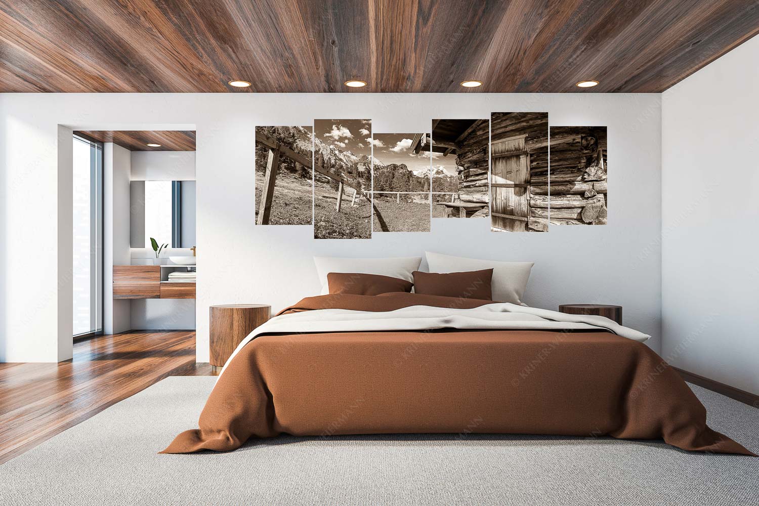 Kleine Almhütte auf der Wetterstein-Nordseite mit Blick auf das Alpsitzmassiv - Oimhütterl - 6er Split, Größe ca. 280x112cm, Seitenverhältnis 2,5:1 - Almhütte im Wettersteingebirge - weitere Infos unter https://www.kriner-weiermann.de