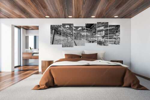 Kleine Almhütte auf der Wetterstein-Nordseite mit Blick auf das Alpsitzmassiv - Oimhütterl - 6er Split, Größe ca. 280x112cm, Seitenverhältnis 2,5:1 - Almhütte im Wettersteingebirge - weitere Infos unter https://www.kriner-weiermann.de