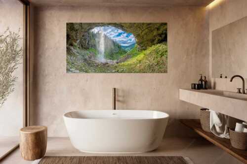 Sehr versteckt liegt dieser paradiesische Wasserfall im Karwendel - Paradiesfall - Größe ca. 180x90cm, Seitenverhältnis 2:1 - Wasserfall im Karwendelgebirge - weitere Infos unter https://www.kriner-weiermann.de