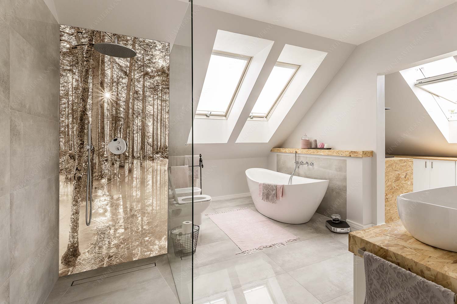 Partnachmangroven – Größe ca. 110x220cm, Seitenverhältnis 1:2 — Wald Überschwemmung Überschwemmte Waldflächen an der Partnach im Reintal im Wettersteingebirge - Partnachmangroven - Größe ca. 110x220cm, Seitenverhältnis 1:2 - Wald Überschwemmung - weitere Infos unter https://www.kriner-weiermann.de