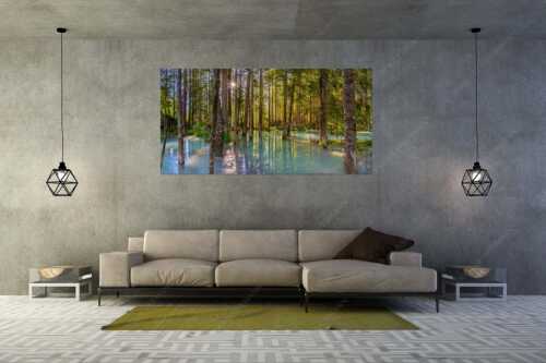 Überschwemmte Waldflächen an der Partnach im Reintal im Wettersteingebirge - Partnachmangroven - Größe ca. 200x100cm, Seitenverhältnis 2:1 - Wald Überschwemmung - weitere Infos unter https://www.kriner-weiermann.de