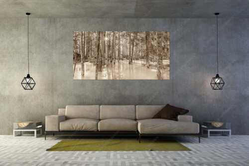 Überschwemmte Waldflächen an der Partnach im Reintal im Wettersteingebirge - Partnachmangroven - Größe ca. 200x100cm, Seitenverhältnis 2:1 - Wald Überschwemmung - weitere Infos unter https://www.kriner-weiermann.de