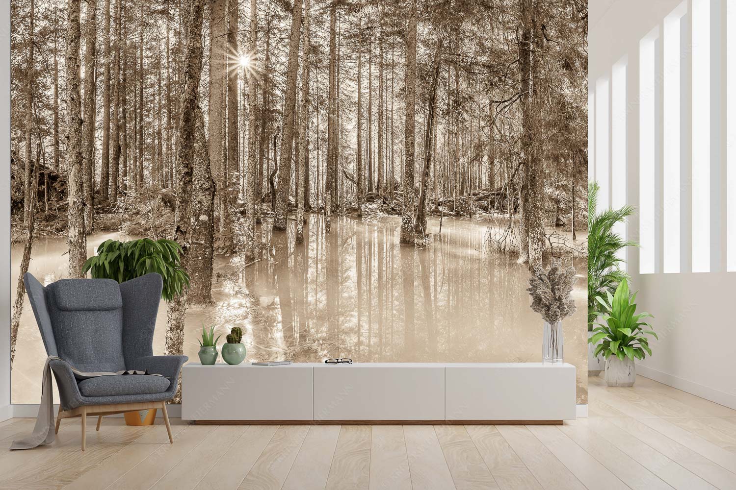 Partnachmangroven – Größe ca. 300x200cm, Seitenverhältnis 3:2 — Wald Überschwemmung Überschwemmte Waldflächen an der Partnach im Reintal im Wettersteingebirge - Partnachmangroven - Größe ca. 300x200cm, Seitenverhältnis 3:2 - Wald Überschwemmung - weitere Infos unter https://www.kriner-weiermann.de