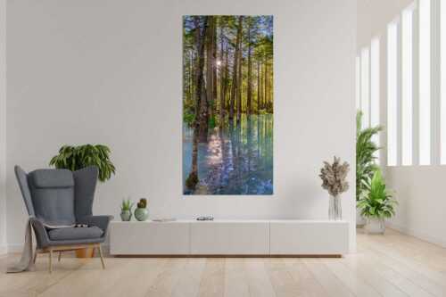 Überschwemmte Waldflächen an der Partnach im Reintal im Wettersteingebirge - Partnachmangroven - Größe ca. 90x180cm, Seitenverhältnis 1:2 - Wald Überschwemmung - weitere Infos unter https://www.kriner-weiermann.de