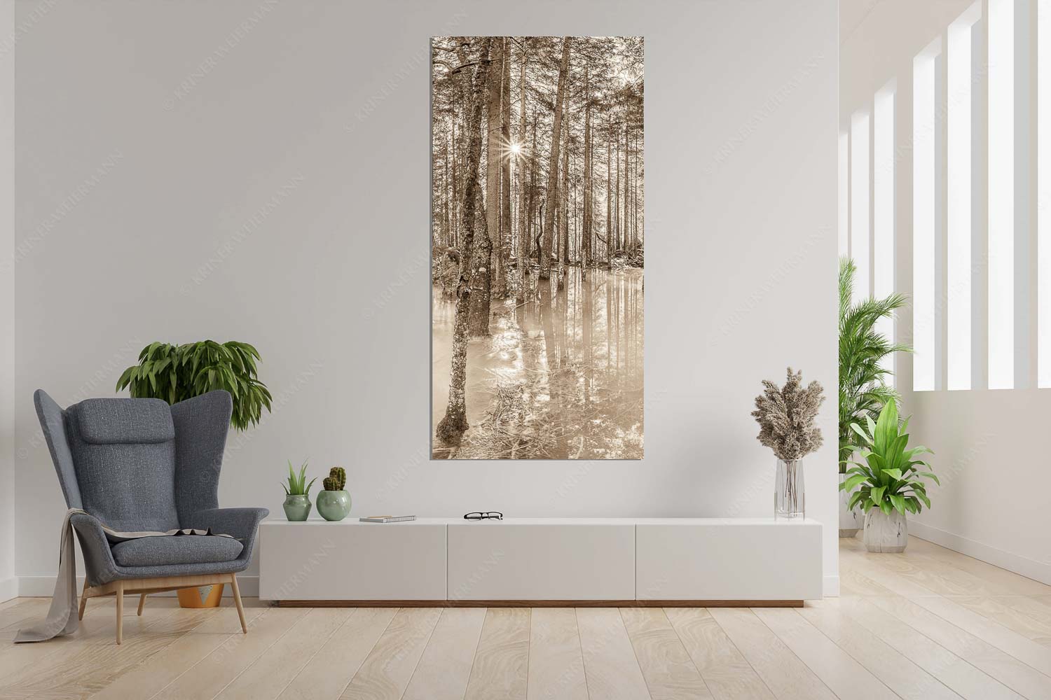 Überschwemmte Waldflächen an der Partnach im Reintal im Wettersteingebirge - Partnachmangroven - Größe ca. 90x180cm, Seitenverhältnis 1:2 - Wald Überschwemmung - weitere Infos unter https://www.kriner-weiermann.de