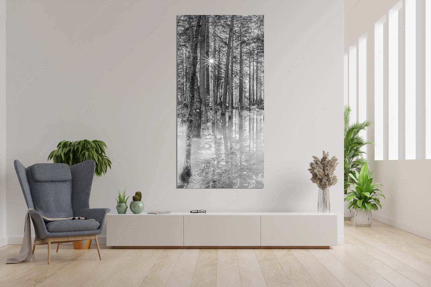 Überschwemmte Waldflächen an der Partnach im Reintal im Wettersteingebirge - Partnachmangroven - Größe ca. 90x180cm, Seitenverhältnis 1:2 - Wald Überschwemmung - weitere Infos unter https://www.kriner-weiermann.de