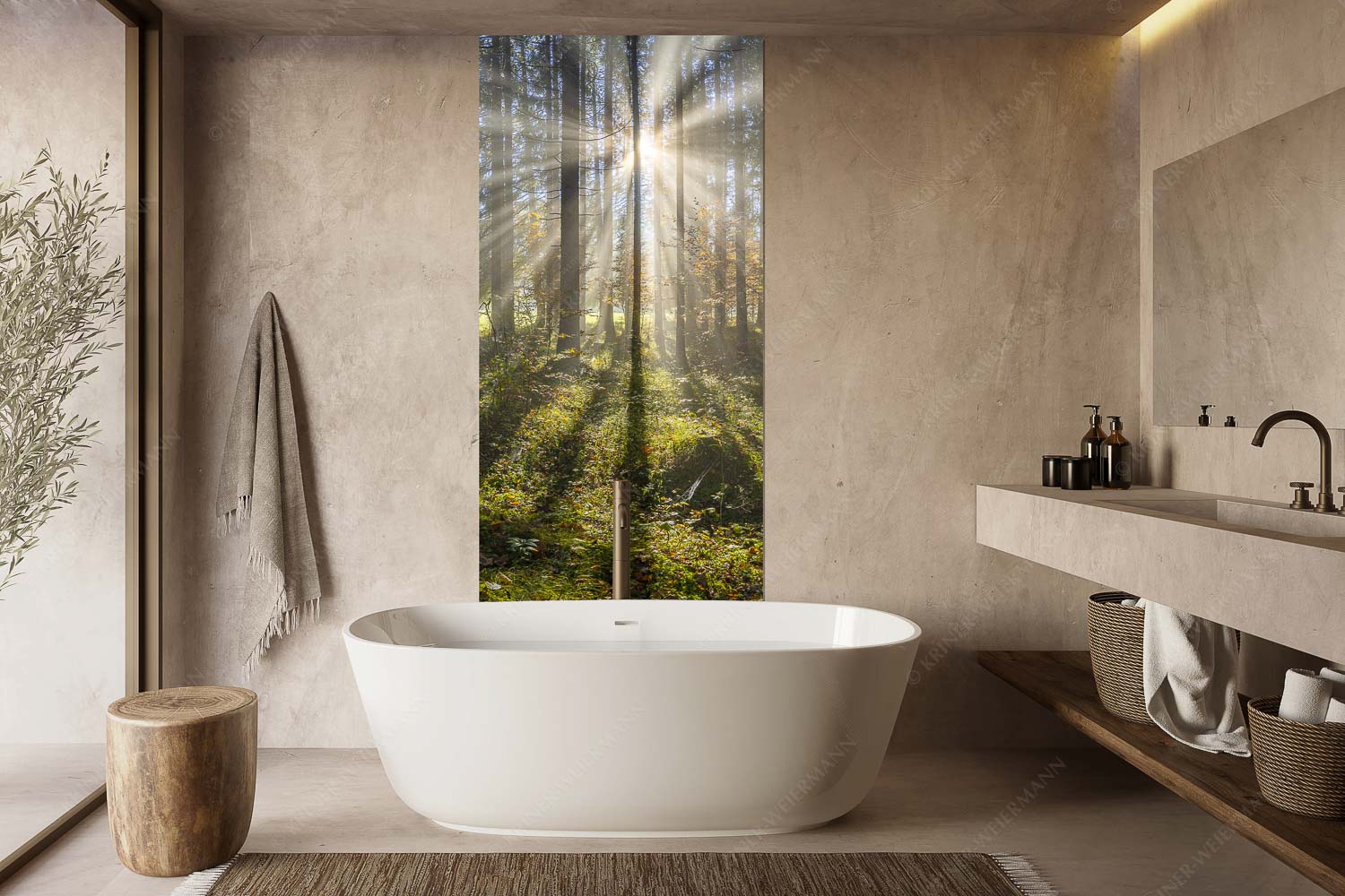 Prisma – Größe ca. 100x200cm, Seitenverhältnis 1:2 — Streiflicht im Wald Herbstlicher Wald bei Fall - Prisma - Größe ca. 100x200cm, Seitenverhältnis 1:2 - Streiflicht im Wald - weitere Infos unter https://www.kriner-weiermann.de