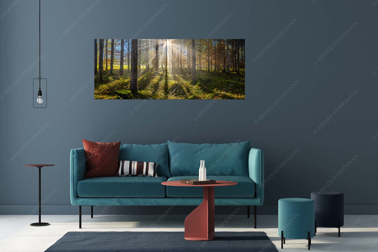 Herbstlicher Wald bei Fall - Prisma - Größe ca. 175x70cm, Seitenverhältnis 2,5:1 - Streiflicht im Wald - weitere Infos unter https://www.kriner-weiermann.de