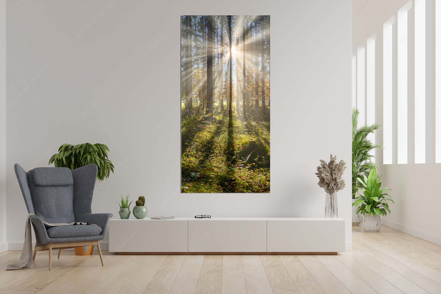 Herbstlicher Wald bei Fall - Prisma - Größe ca. 90x180cm, Seitenverhältnis 1:2 - Streiflicht im Wald - weitere Infos unter https://www.kriner-weiermann.de