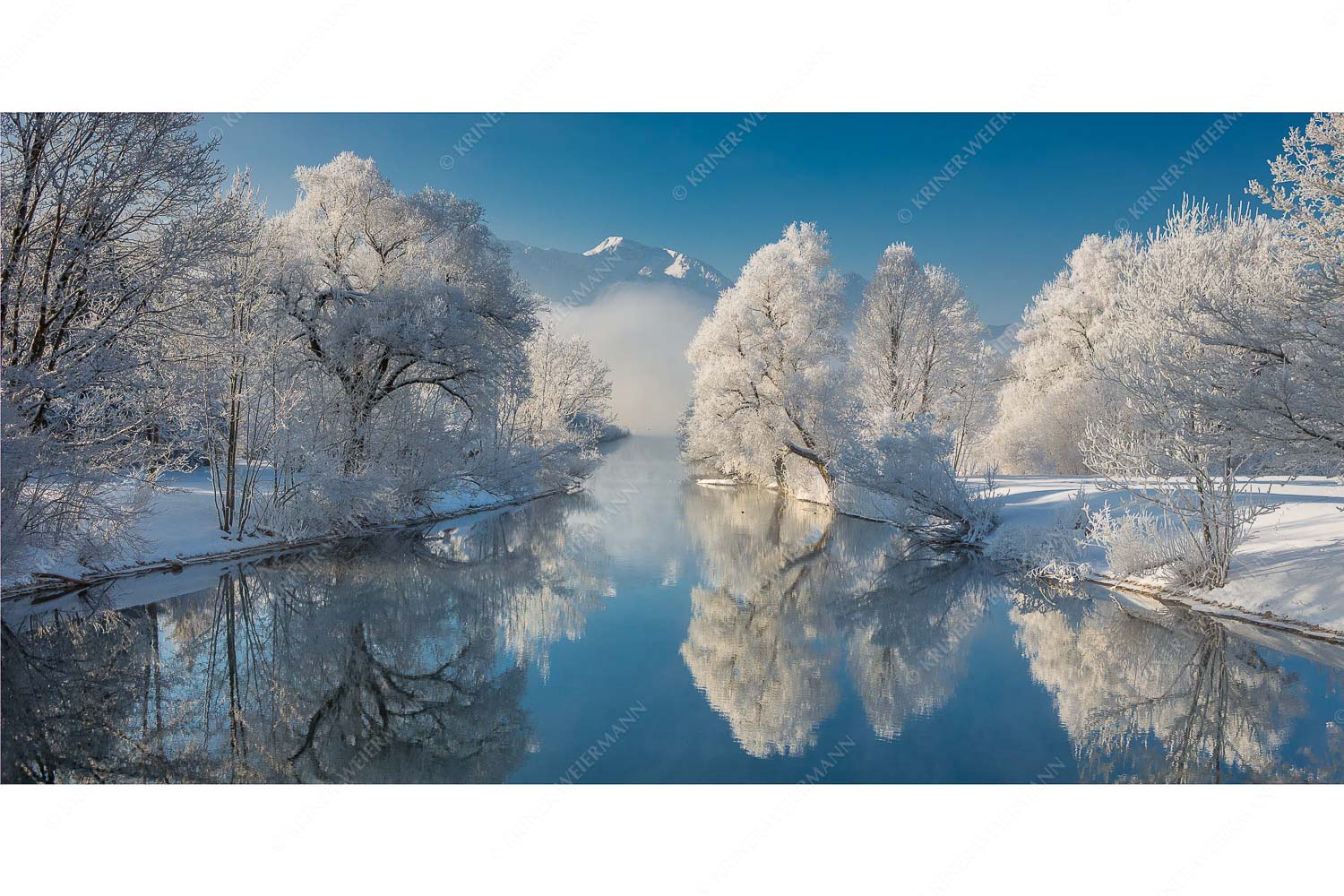 Raureif – Seitenverhältnis 2:1 — Winterstimmung am Kochelsee Nach einer langen Nebelphase hängt dicker Reif in den bäumen rund um den Kochelsee