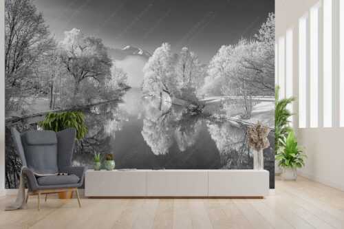 Nach einer langen Nebelphase hängt dicker Reif in den bäumen rund um den Kochelsee - Raureif - Größe ca. 300x200cm, Seitenverhältnis 3:2 - Winterstimmung am Kochelsee - weitere Infos unter https://www.kriner-weiermann.de